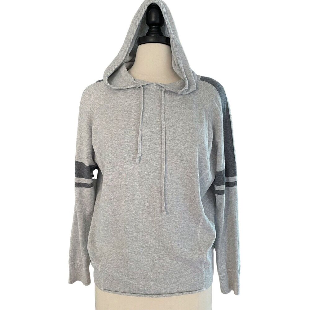 Athleta Varsity Sweater Hoodie Sz XS Cotton Blend Gray on Gray Knit Rolled Hem